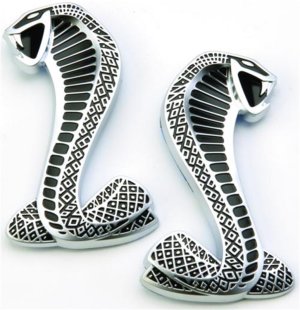 Ford Mustang Fender Emblems - Right/Left Side - Ford Racing - Cobra Snake - Chrome - `07-`09